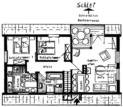 Grundriss der Ferienwohnung im Obergeschoss